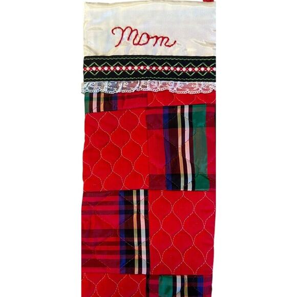 VTG Handmade MOM Christmas Stocking Holiday Fabric Patchwork Quilted - Picture 6 of 6